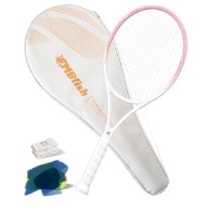 White and Pink Tennis Racket with Cover
